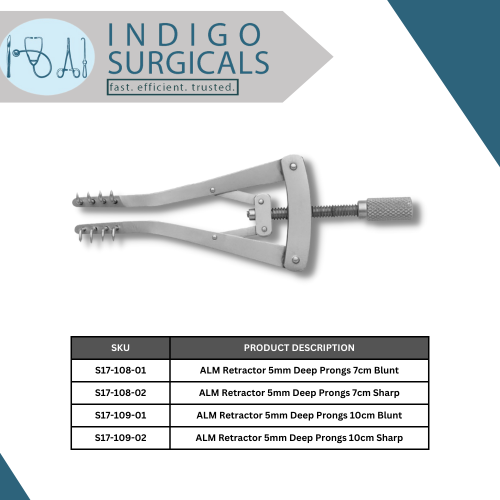 ALM Retractor 5mm Deep Prongs - Indigo Surgicals